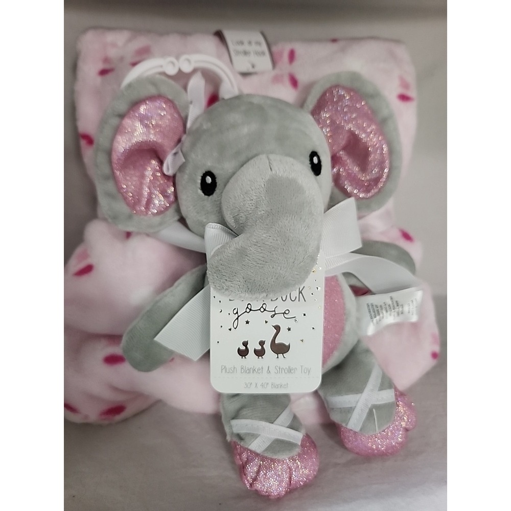 Duck Duck Goose Baby Elephant Plush Blanket Stroller Toy Set Pink Grey D05524